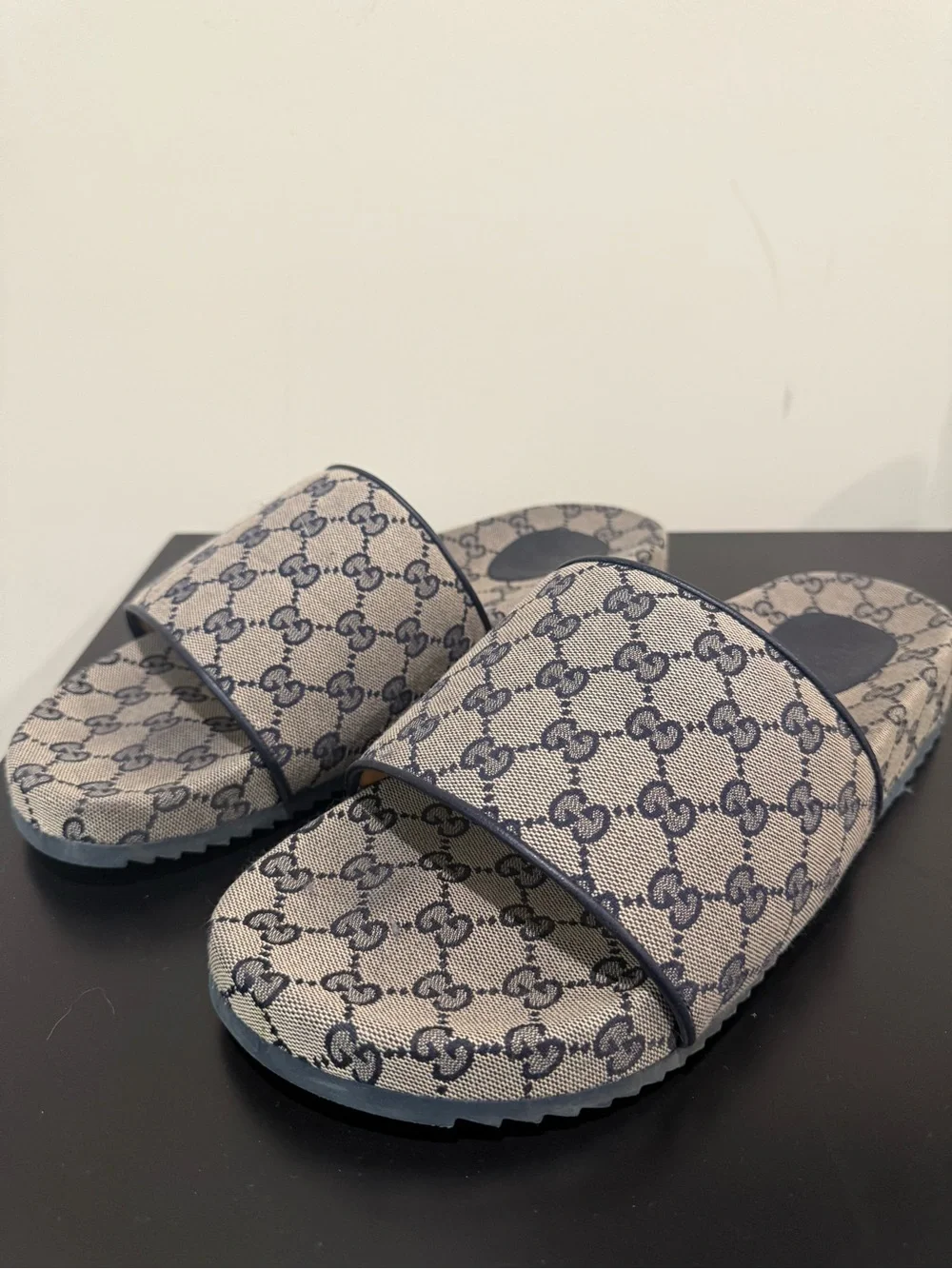 Gucci Beige and Brown GG Canvas Slide Sandals